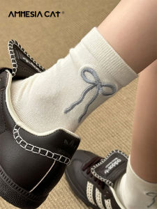 Pure Cotton Butterfly Knot Long Tube Socks Womens White Mid-Calf Spring Autumn Trendy Japanese Ballet Style Summer Socks