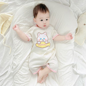 cat and fish | Cotton Thin Short Sleeve Newborn Onesie