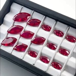 Marquise รูปร่างห้องปฏิบัติการปลูกทับทิมธรรมชาติหินตัดสีแดงสังเคราะห์โครันดัมหินหลองพร้อมอุปกรณ์ประดับ DIY อุปกรณ์เสริม