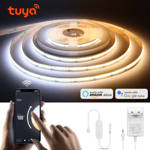 Tuya Smart WiFi Switch COB CCT LED Strip Light 3M 5M 24V Power Adapter EU/US Plug Dimmable Lamp LED Tape for Room Kitchen Decor