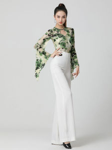 High Waist Latin Dance Suit Womens Float Sleeve Jumpsuit Slimming Popular Style National Standard Dance Practice Uniform