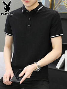 เสื้อโปโลฤดูร้อนสีดําสําหรับผู้ชาย Playboy แขนสั้นพร้อมปกผ้าฝ้ายบางผสมโพลีเอสเตอร์สไตล์ลําลองสําหรับเยาวชน