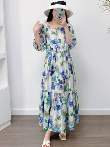 Summer New plus Size A-Line Long Dress Slimming Korean Style Artificial Cotton Beach Skirt Cotton Silk Womens Dress