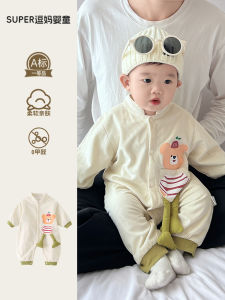 Adorable Animal Print Baby Romper Spring Autumn Style Full Month Three Months Old Infant Clothing Cotton Long Sleeve Crawler Suit