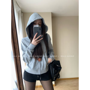 Wuli Multifunctional Lazy Hoodie Grey American Style Autumn Cardigan Jacket Womens Fashion Small Size Knittedwear