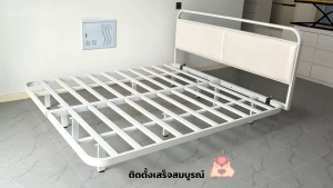 เตียงเหล็กโมเดิร์นสไตล์ระแนงทันสมัย สีดำ ขนาด 5 ฟุต แข็งแรง สวยงาม ทนทานมาก เตียงลอยสวย เตียงที่นอนสบาย ราคาพิเศษ!!
