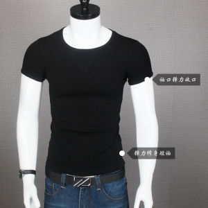 Áo Thun Nam Tay Ngắn Ôm Vừa Vặn Thời Trang Mùa Hè Thường Ngày Cotton Pha Lanh Co Giãn Cổ Tròn Màu Trơn