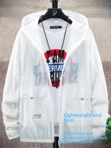 ROMON | Lomond Mens Summer Outdoor Ultrathin Hooded Breathable Loose Ice Silk Sun Protection Clothing Youthful Style Long Sleeve Zipped