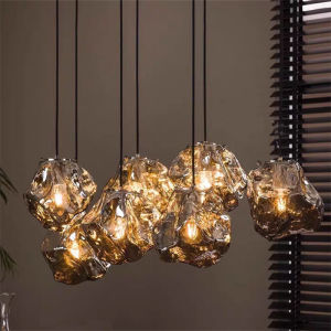 Modern Retro Ice Cube Glass Bedroom Bedside Long Line Small Chandelier Dining Room bar Counter Atmosphere Stone Small Chandelier