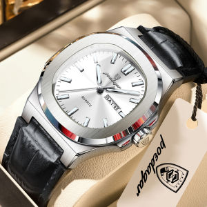 POEDAGAR | POEDAGAR Classic Square Men Wristwatch Luminous Waterproof Leather Luxury Man Clock Week Date Quartz Fashion Mens Watches Reloj