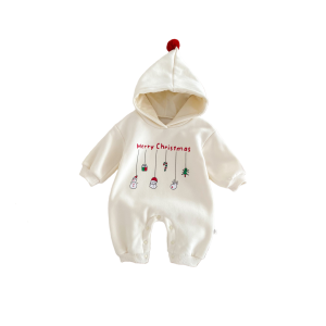 Infant Autumn and Winter Christmas Plus Velvet Hooded Jumpsuit Newborn Cute Plus Velvet Hooded Jumpsuit Suitable for Festivals