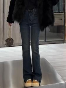 Retro Washed High Waist Cat Eye Bell Bottom Jeans Womens Spring New Style Slimming Fashionable Long Pants Horse Hoof Pants