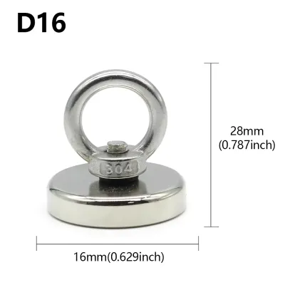 D16~D42mm N52 Heavy Duty Rare Earth Magnet Super Strong Neodymium Fishing Magnet with Countersunk Hole Eyebolt Salvage Magnetic