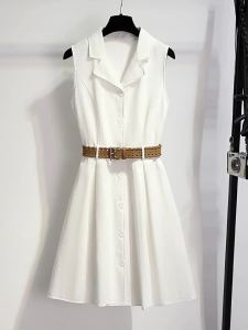 LANQIONG | White Sleeveless V-Neck Elegant Mini Dress