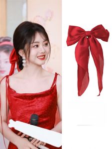 Tansongyun Red Silk Butterfly Knot Hair Accessories Womens Back of Head Spring Clip Sweet Style Fresh out Fashion Hairpins