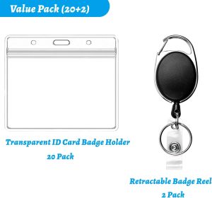 20 Pack of ID card holders,Horizontal heavy-duty waterproof ID card holder,Belt 20+2 Pack of Retractable Badge Holder Reels:Offi
