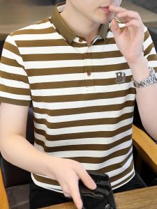 HENGYUANXIANG | Loose Casual Mens Short Sleeve T-Shirt Summer New Style Striped POLO Shirt Dads Bottoming Shirt Standard Fit Youth Popular
