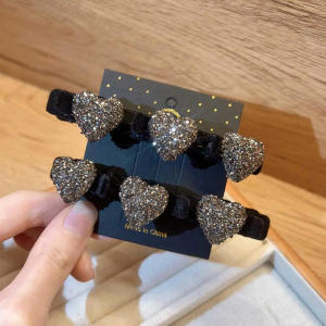 Double Layer Flocked Bangs คลิปด้านข้างคริสตัล Love Heart ผม Braiding Hairpins ผู้หญิงคลิป Bangs Barrettes อุปกรณ์เสริมผม