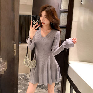 SUHUIQIAN | V-neck Slim Fit Waist Dress Autumn Winter