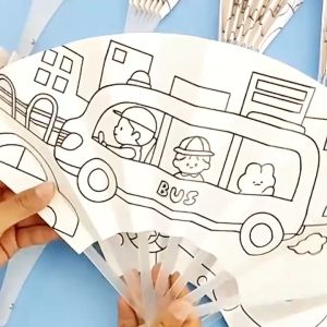 Quạt giấy xếp cầm tay nhiều màu sắc tự tô màu cho bé LIM DIY