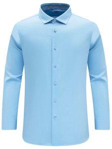 Mens Long Sleeve Shirt F3410KMQ Spring Autumn Casual Cotton Business Casual Top Sky Blue Iron Free Standard Fit Sharp Collar