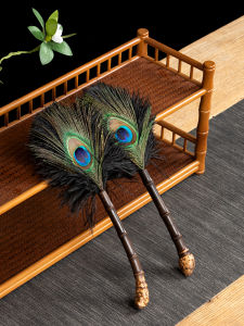 Peacock Feathers Ostrich Feather Electrostatic Dust Remove Brush Purple Bamboo Root Feather Duster Tea Room Desktop Brush Gray Cleaning Buddha Dust Sweeper