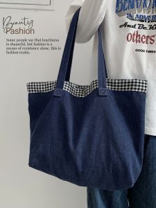 Large Capacity Denim Canvas Bag Thickened Commuter Handbag Womens Style Double Layer Shoulder Bag Tote Bag for Youth