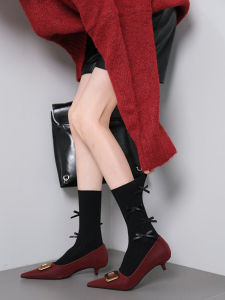 Warm Knitted Mid-Calf Socks with Butterfly Knots for Picnic Autumn Winter Trendy INS Style Cozy Portable Snuggly Toe Parted