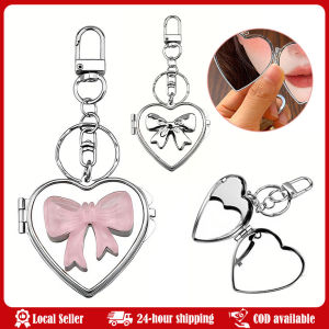 Versatile Korean Love Mirror Pendant Heart Shape Ins Style Bag Hanging Keychain Bow Retro Cosmetic Mirror Key Chain Women