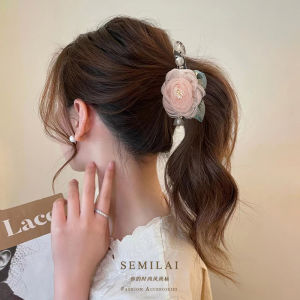 Elegant Elegance Organza Flower Large Banana Hair Clip French Fancy Fairy Back Head Ponytail Vertical Clip Hairpin
