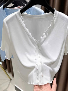 เสื้อคาร์ดิแกนถักไหมน้ำแข็งแขนสั้นสำหรับฤดูร้อน เสื้อคลุมแขนยาวแบบลำลอง เสื้อคลุมแขนกุดสำหรับผู้หญิง ชุดเดรสเกาะอก เสื้อคลุมกันหนาวบาง