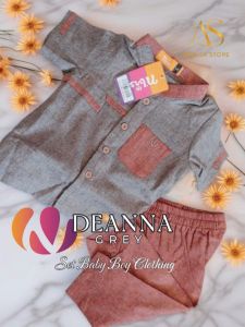 BAJU STELAN ANAK LITTLE BOY DAILY OUTFIT NIBRAS DEANNA GREY  / BAJU ANAK BALITA COWOK BOYS SET ATASAN & CELANA FRESH & CUTE
