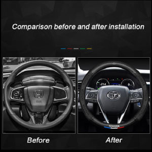 38CM Round Nappa Leather + Car Carbon Fiber Car Steering Wheel Cover for All Seasons Car Accessories