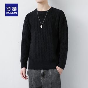 ROMON | Loose Casual Round Neck Knitted Sweater For Men Romon Brand Pure Color Long Sleeve Autumn Season Fashionable Base Shirt