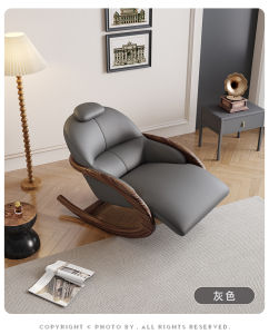 Italian Normcore Large Ugyen Wooden Handrail Rocking Chair Ecological PU Leather Casual Chair Adult Balcony Single Recliner