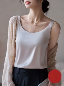 MiiOW | เสื้อกั๊กผ้าซาตินไหมเย็นสไตล์ฝรั่งเศสสำหรับผู้หญิงในฤดูร้อน เสื้อกั๊กแขนกว้างแบบลำลอง เสื้อชั้นในสไตล์มินิมอลสำหรับใส่ทำงาน