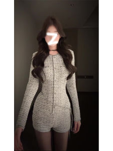 French Style Long Sleeve Jumpsuit Womens Autumn Winter High Waist Slim Fit Base Layer Short Pants Casual Commute Style