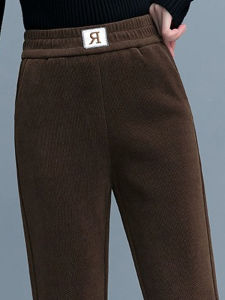 Sugar Brown Pants Womens Winter Fleece-lined Super Thick Middle-Aged Ladieswear Corduroy Womens Pants Winter Loose Rob Harem Pants