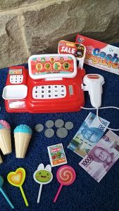 [FREE BATERAI] Mainan Mesin Kasir Mini Cash Register - Mainan Cash Register Lk 21 Fast Food - Kasir Mainan Burger Es Krim Kue Roti