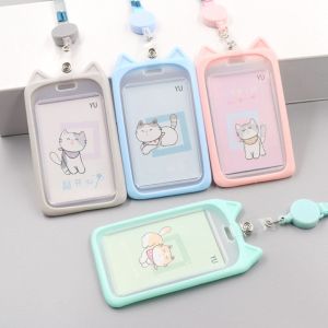 PICKIT 1PC Kids Gift Retractable Reel Lanyard Identity ID Card Sleeve Credit Cover Case Card Holder Bus Card Case