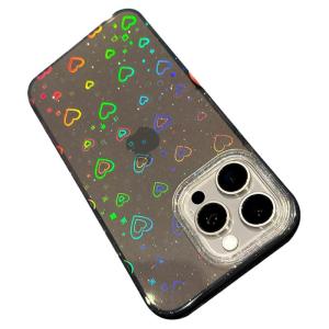 DAIMANG | Holographic Black Sparkle Love Heart Apple Phone Case