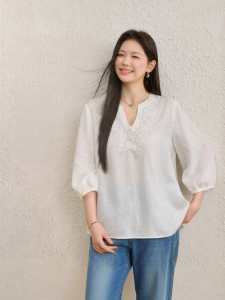 QLX | Plus Size Floral Lace 3/4 Sleeve Summer Blouse