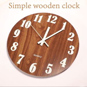 12 Inch Night Light Function Wooden Wall Clock Silent & Non-Ticking Large Number Battery Operated Indoor Clocks Vintage Rustic Country Tuscan Style For Kitchen Office Home