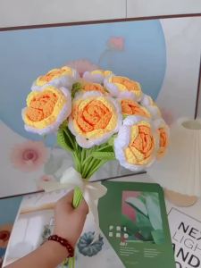 Finished Knitting Crochet Rose Flowers Wedding Bridal Artificial Flowers Valentines Day Gift Birthday Party Home Table Decor