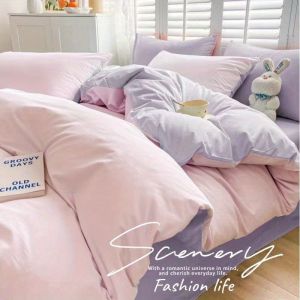 Dual-color Washed Cotton Bed Sheet Set