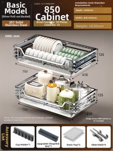 TAOSHI | Spice Drawer Storage Cabinet Pull-out Basket 3 Layers