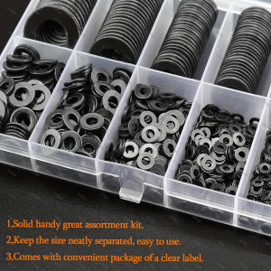 520/900pcs Black Carbon Steel Flat Washer Kit (M2-M12): Durable for Screws/Bolts with Organizer Case. For DIY & Repairs