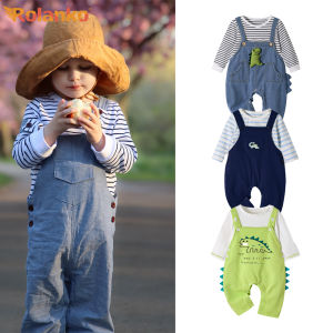 Rolanko Baby Boy Clothes Toddler Long Sleeve Romper Overalls 2Pcs Newborn Bodysuit Infant Dinosaur Suspender Pants Set