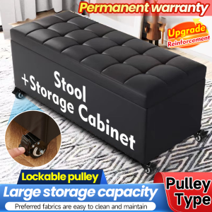 🔥SG Local Seller🔥2025 New Upgrade 120cm Leather Ottoman Storage Stool Bench ChairWith Wheel PU Waterproof Multi-functional Large Capacity Space Saving Ottoman Stool Bench With Storage 带轮子的储物凳 收纳凳