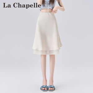 La Chapelle | Apricot Color Acetate Satin Mesh Half Skirt